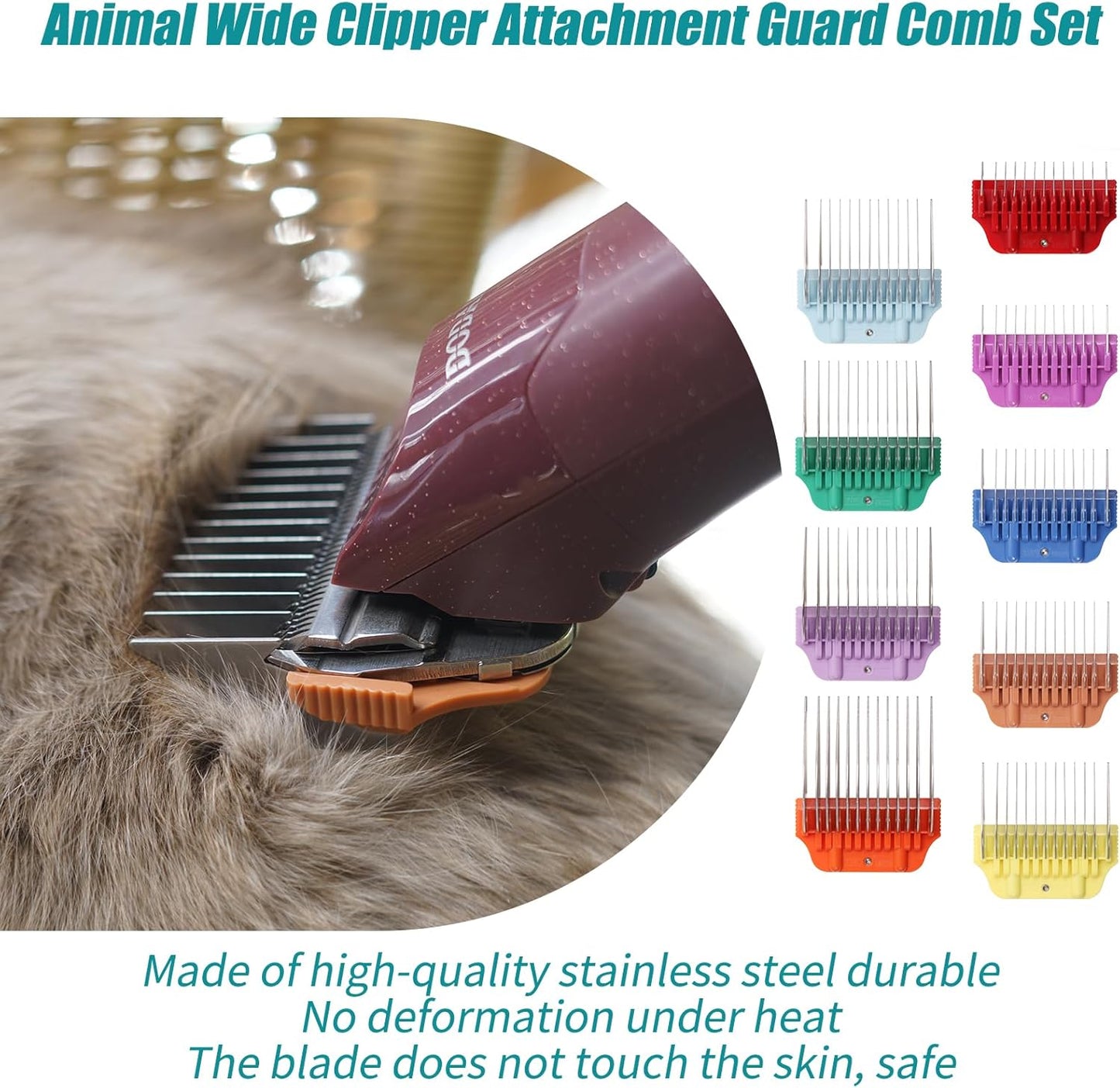 Wide Clipper Blade Set - 12-Piece Stainless Steel Dog Grooming Combs | Snap-On/Off Design for A5 Series 10W/15W/30W