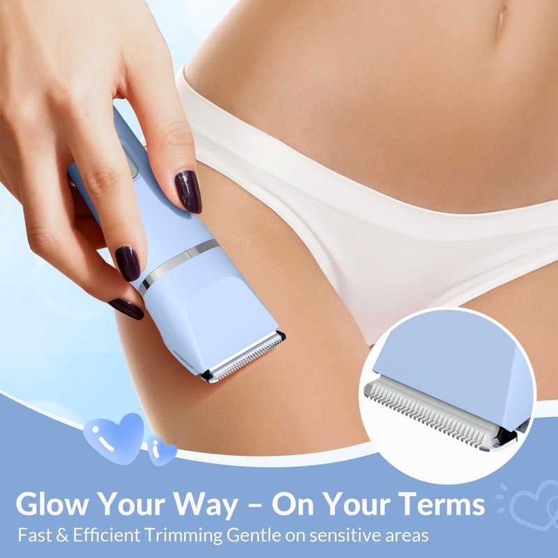 KINGTEE 5-in-1 Electric Bikini Trimmer for Women – IPX7 Waterproof Shaver, Cordless Body & Facial Razors for Women, Ceramic Blades, USB-C Rechargeable, Painless Hair Removal Kit (Blue)