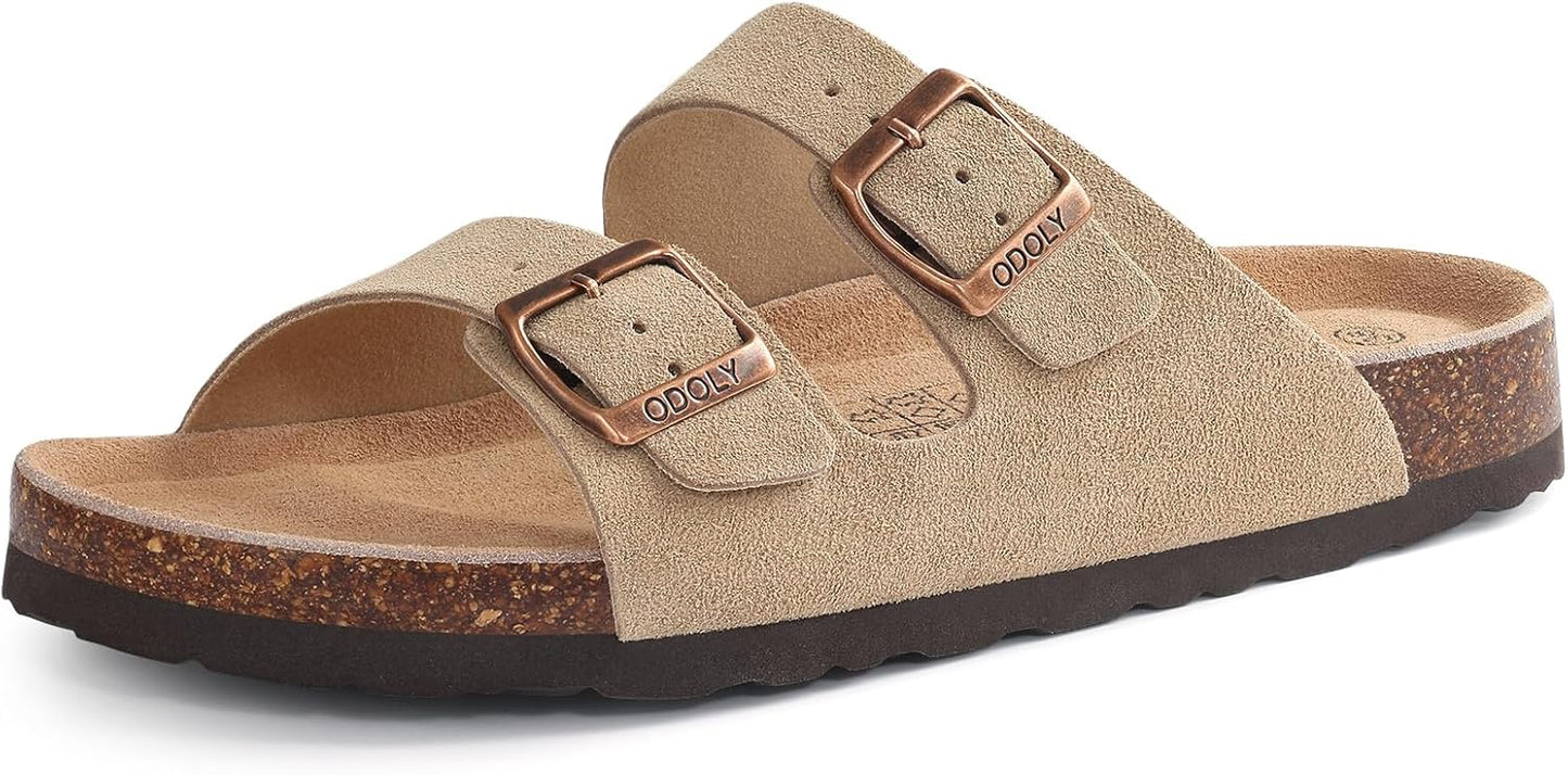 Cork Footbed Slide Sandals - Unisex Summer Outdoor Sandals with Arch Support & Adjustable Buckle | Comfortable Fit