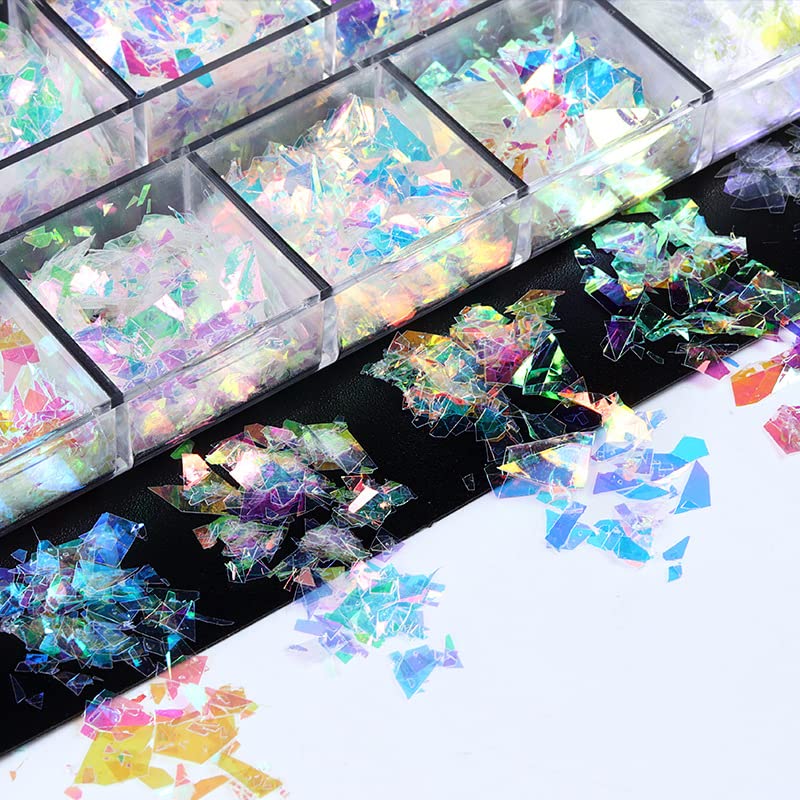 Holographic Mermaid Nail Art Glitter Flakes - 12 Grids by JMEOWIO