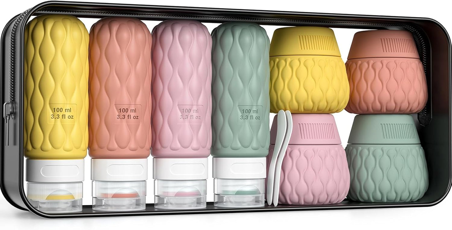 Silicone Travel Bottles - Leakproof 8-Pack Toiletry Containers | 3.4 oz & 1.7 oz for Shampoo & Creams
