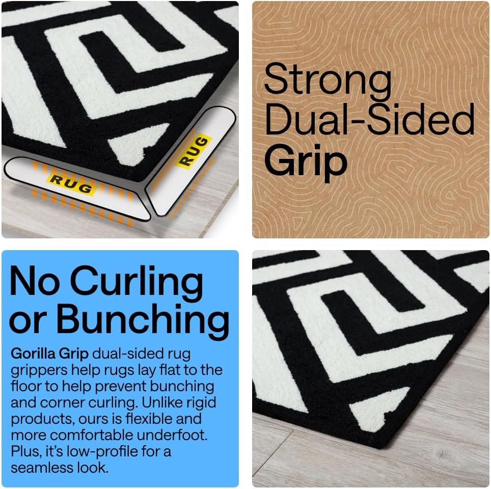 Gorilla Grip® Rug Gripper Pads - Extra Long Double-Sided Adhesives for Hardwood, Tile & Laminate Floors | 8 Pcs