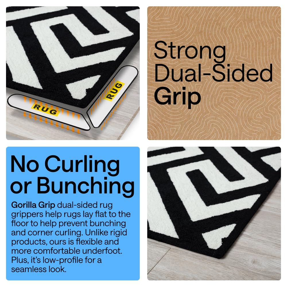 GORILLA GRIP® Rug Gripper Pads, 12 pc Reusable Double-Sided Stickers Keep Area Rugs Corners Flat, Grips Hardwood, Tile and Laminate Floors, Renter Friendly, Holds Down Carpet in Place, Home Décor