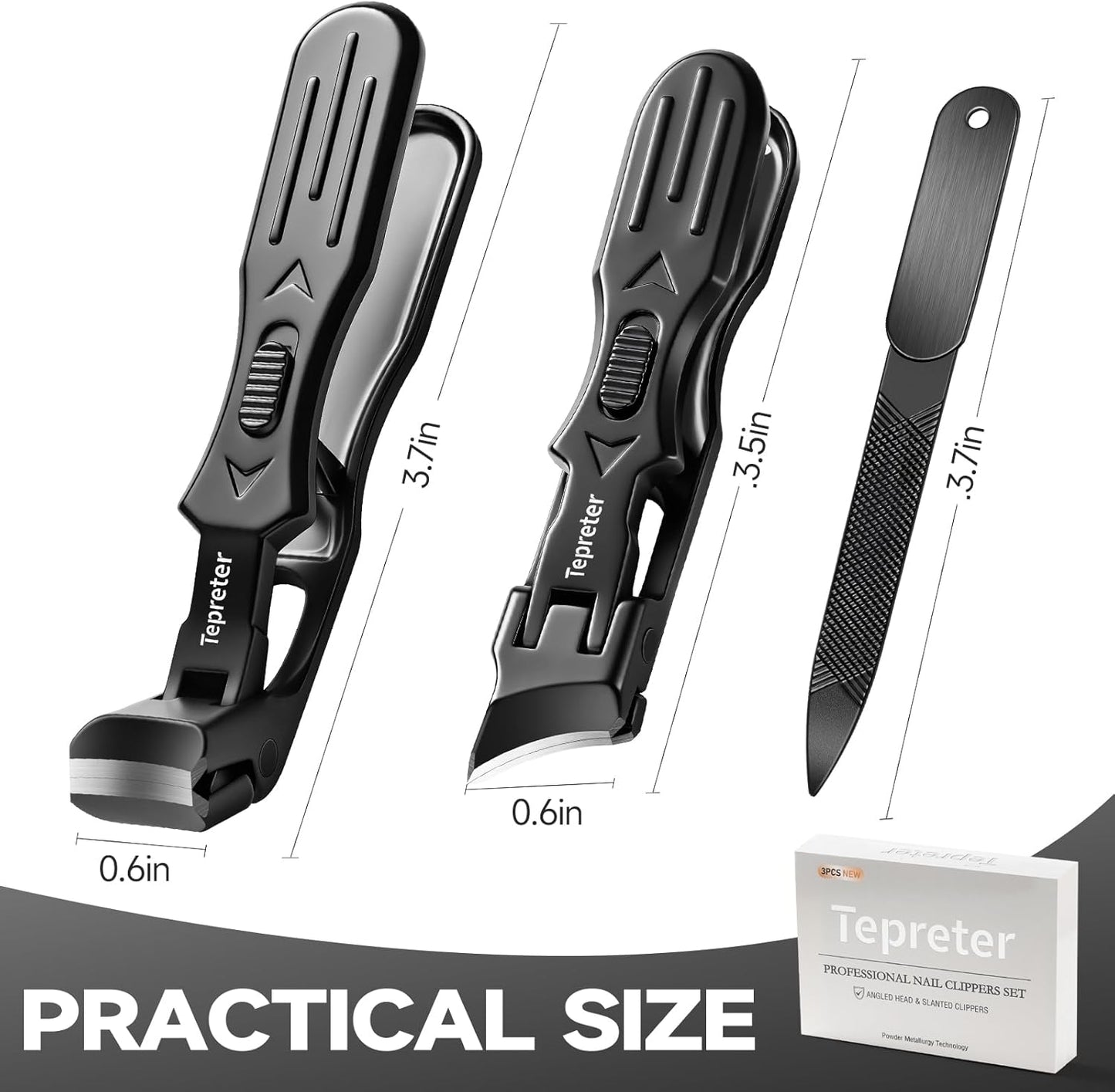 Nail Clippers Set for Seniors - 3-Piece Angled Head Toenail & Fingernail Cutters | Heavy Duty with Wide Jaw Opening