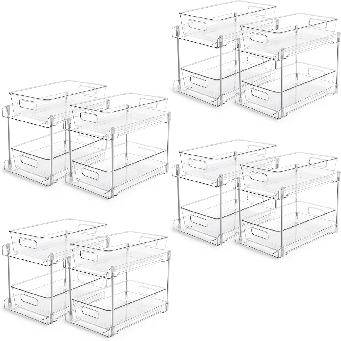4 Pack Bathroom Organizer - 2 Tier Clear Under Sink Storage Bins | Vanity Countertop & Cabinet Drawers