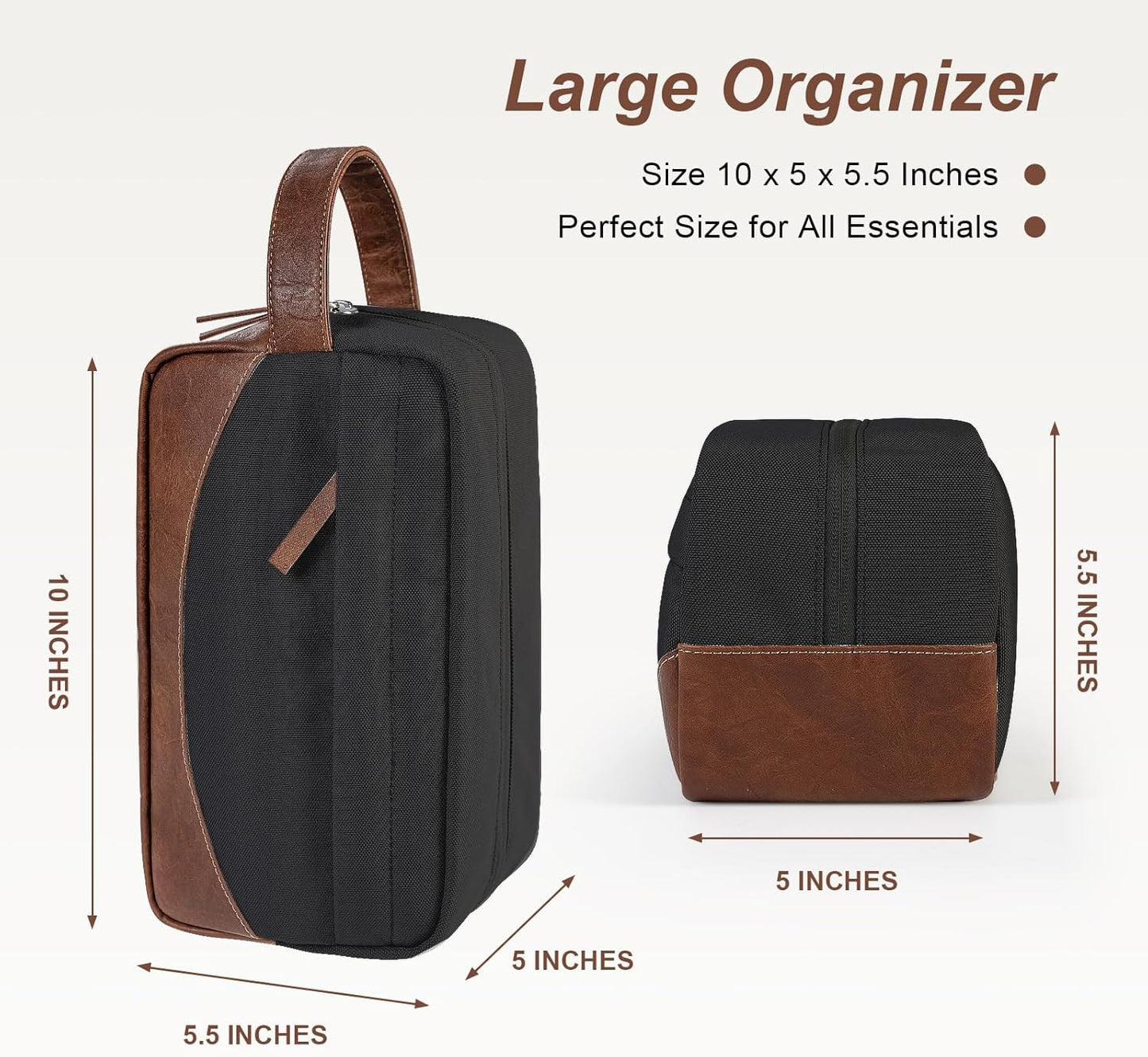 Travel Toiletry Bag - Water Resistant Hanging Organizer for Men | Large Capacity, Black Medium