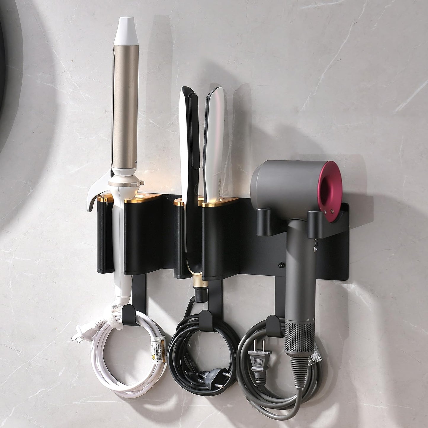 HAVICATO Hair Tool Organizer Wall Mount, Hair Dryer and Curling Iron Storage, Hair Straightener Wall Holder, 3 in 1 Vanity Organizer, Aluminum Alloy (Hair Tools Not Included)
