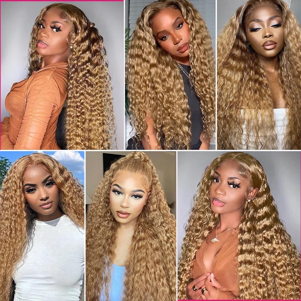 30 30 30 Inch P27/30 Bundles Human Hair Light Brown Water Wave Bundles Brazilian Virgin Remy Hair Extensions Huxowax Two Tone Honey Blonde Mixed With Brown Wet and Wavy Bundle