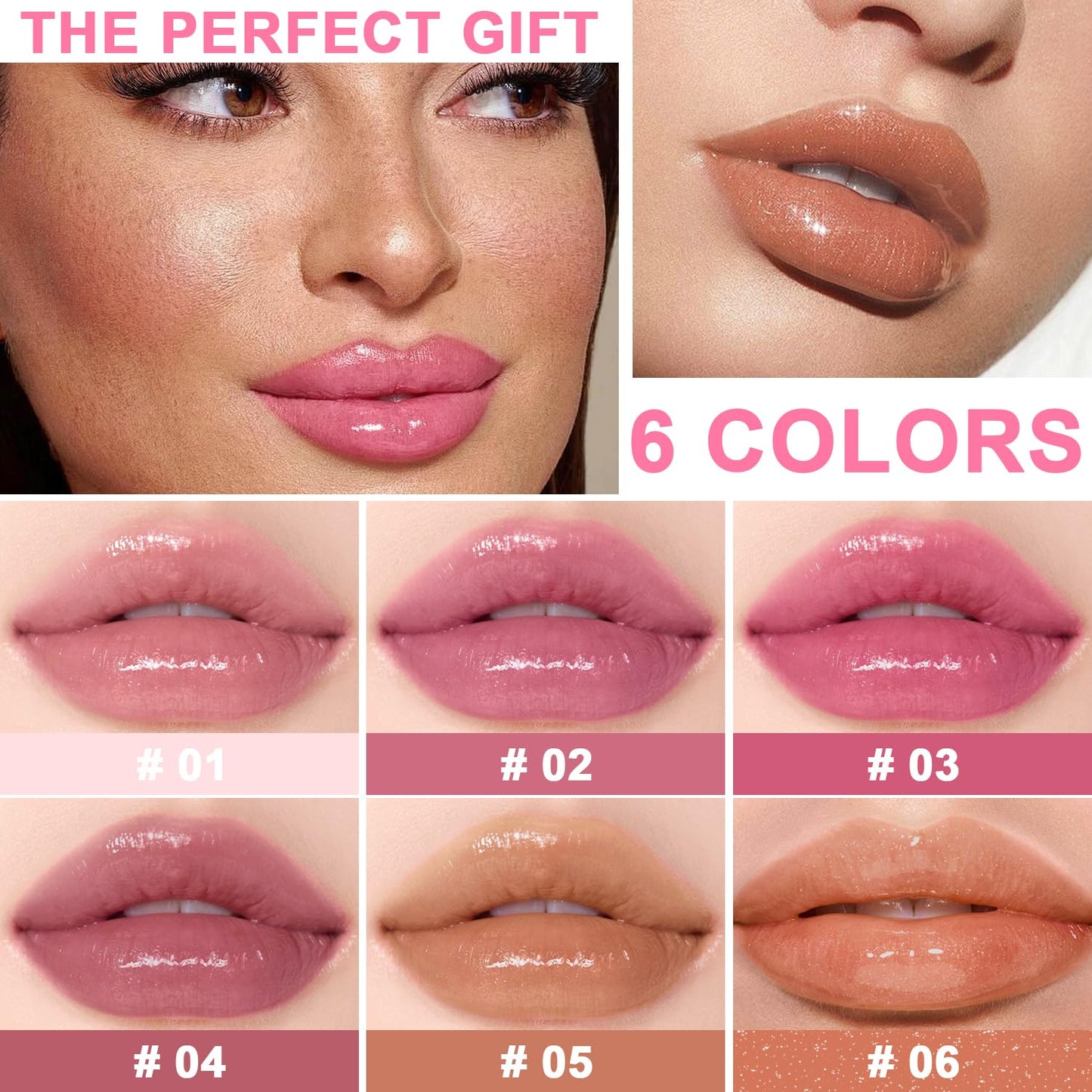 Hydrating Lip Oil Set - 6 PCS Big Brush Head Gloss | Nourishing, Non-Sticky, Long-Lasting Shine