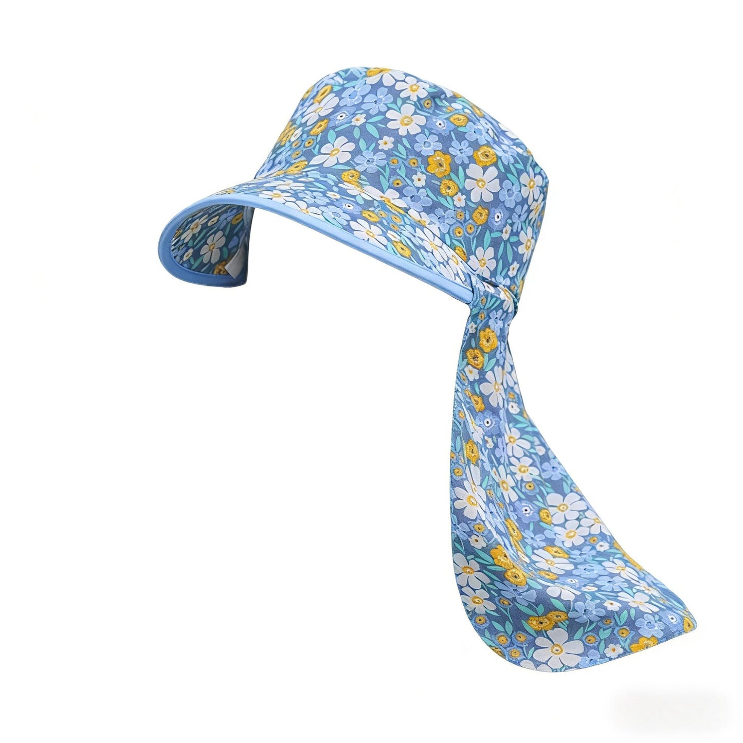 1Pc Women Summer Sun Protection Hat with Face & Neck Cover, Wide Brim Floral Outdoor Hat for Gardening Fishing Cycling, One Size, Blue