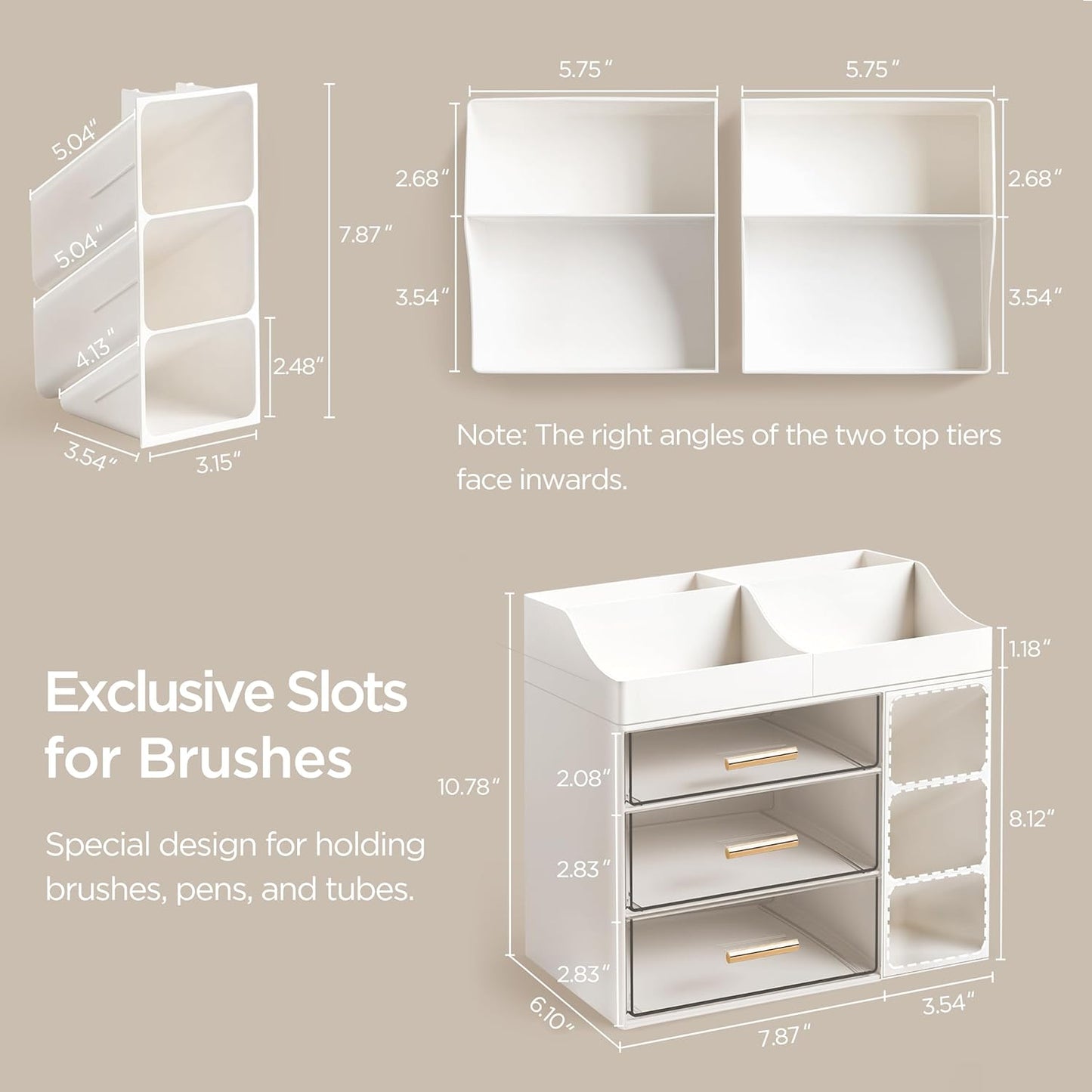 Makeup Organizer - Large Bathroom Countertop Storage with Brush Holder & Drawers | White Skincare Organizer for Vanity