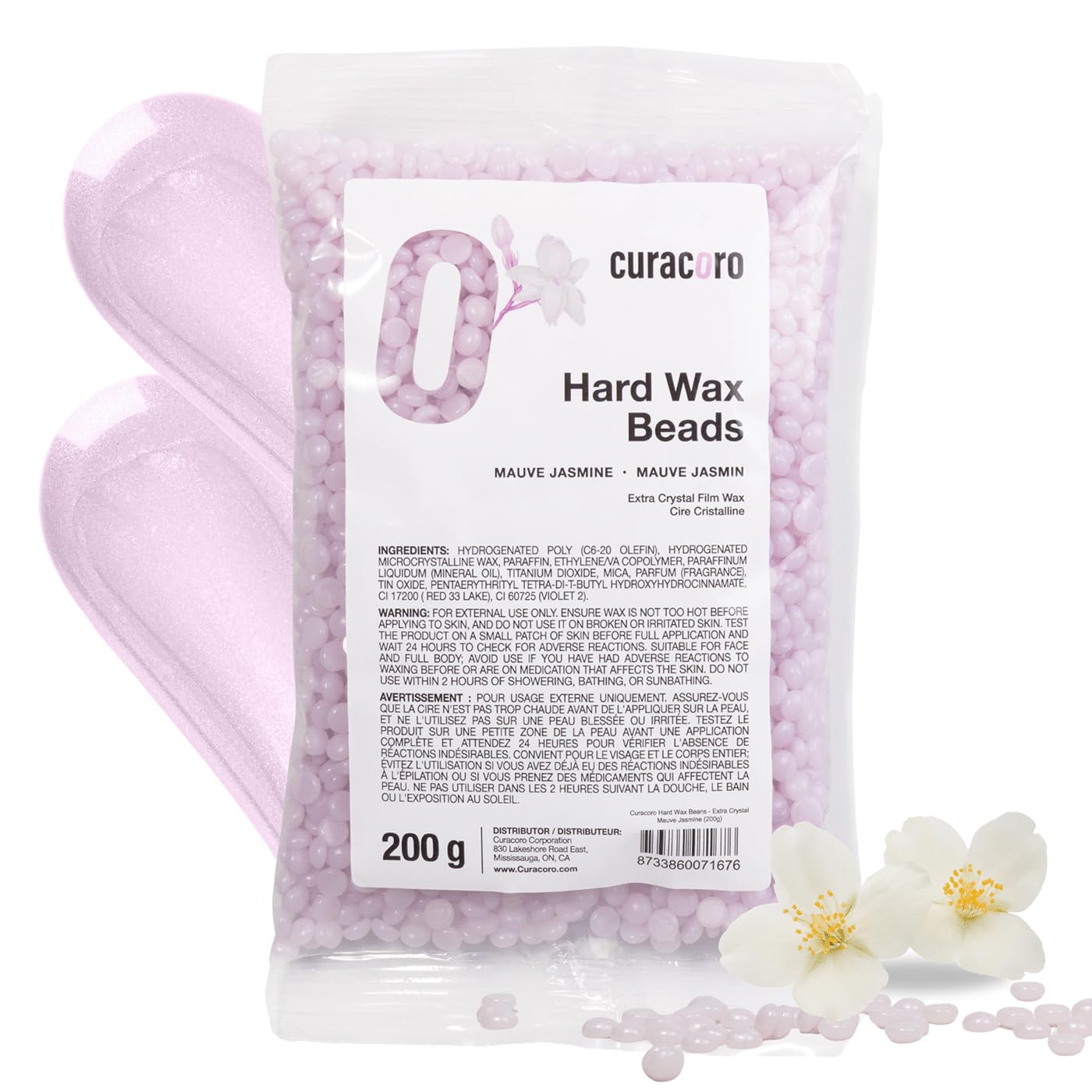 Curacoro Italian Wax Beans - 200g Hard Wax Beads for Full Body Hair Removal on Face, Body, Brazilian, Bikini, Legs, Underarms, Skin-Friendly Waxing Beads for Women & Men, Made in Italy (Mauve Jasmine)