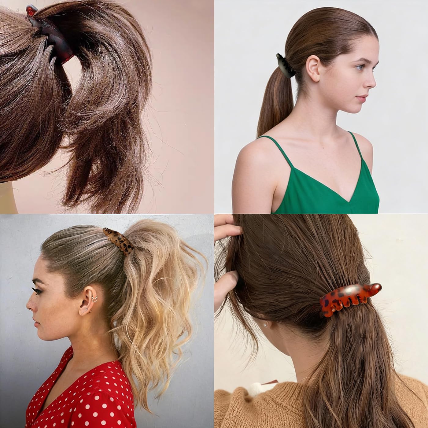 Retro Oval Leopard Print Banana Hair Clips - 4PCS Non-Slip Claw Clips for Ponytails & Buns | Cute Hair Accessories for Thin Hair
