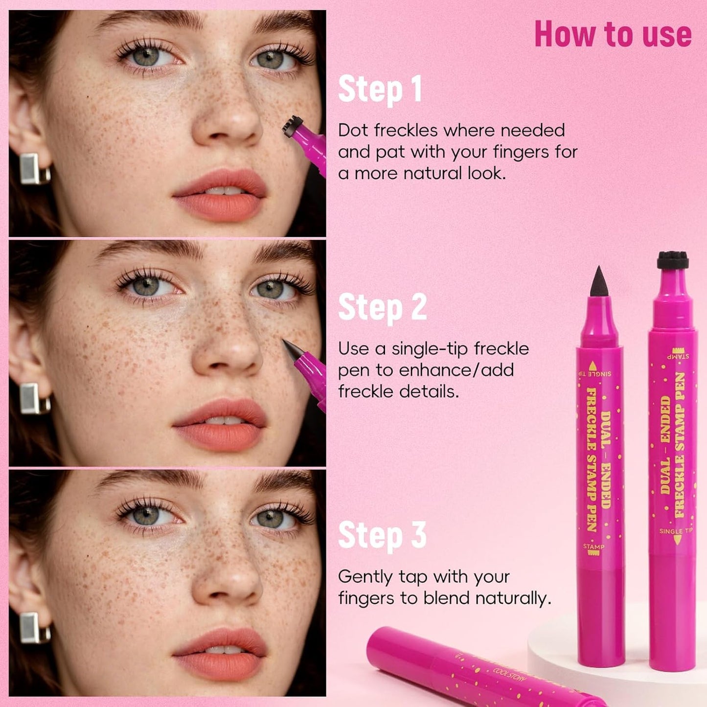Freckle Stamp Pen - 2-in-1 Waterproof Marker for Natural Faux Freckles | Long Lasting Light Brown