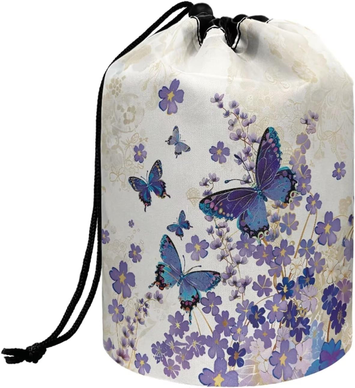 Peach Blossom Blue Cosmetic Bag for Women - Portable Drawstring Makeup Organizer | Collapsible Toiletry Storage
