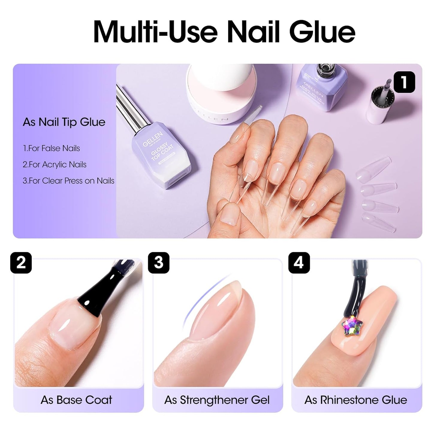 Nail Glue Gel - 18ML 4-in-1 Soak Off LED UV Adhesive for False & Acrylic Nails | Long-Lasting 28+ Days
