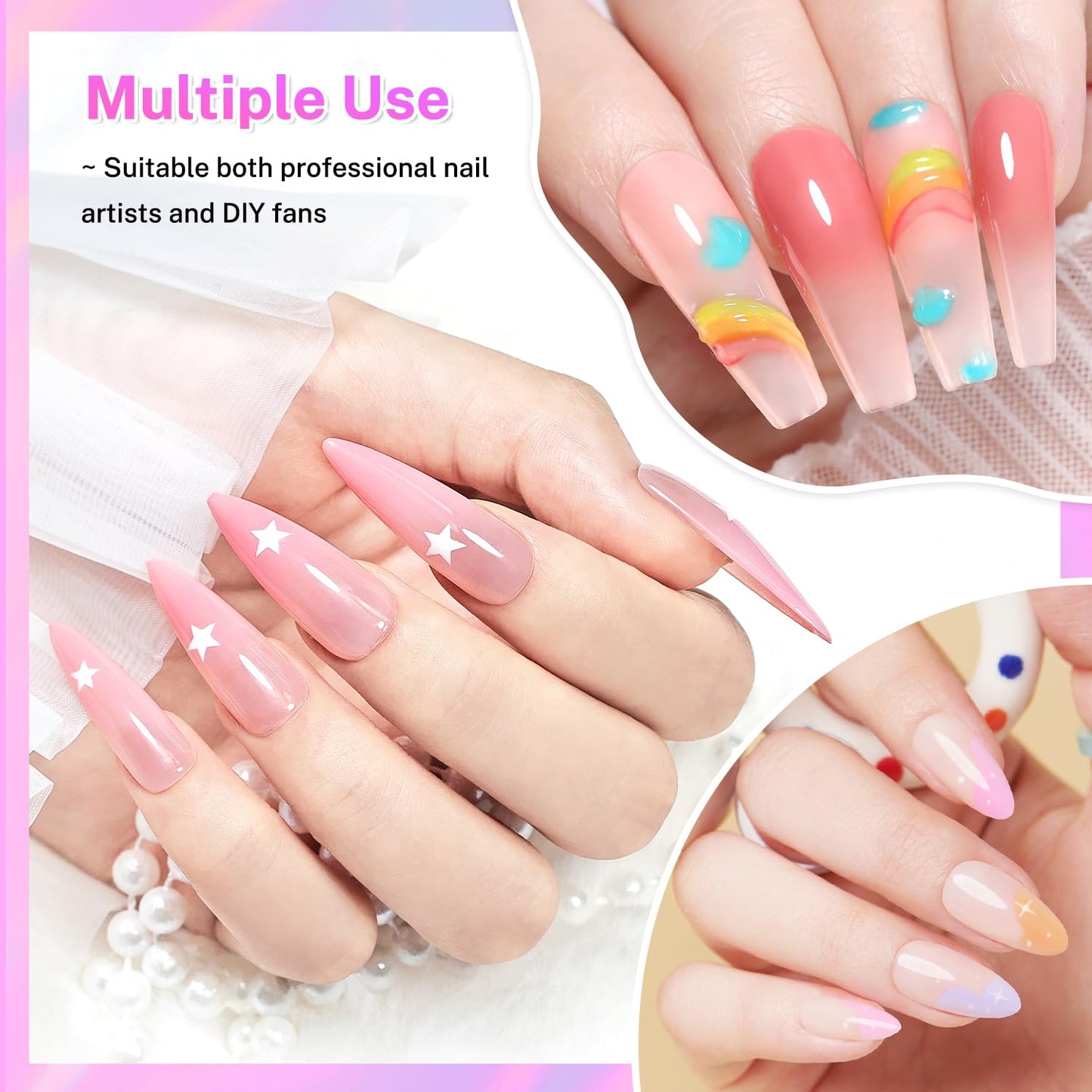 JODSONE 100PCS Soft Nail Sponges for Ombre with 1 Stainless Grabbing Pen Professional Gradient Nail Sponge Tool Nail Art Gradient Designs Blush Nail Art