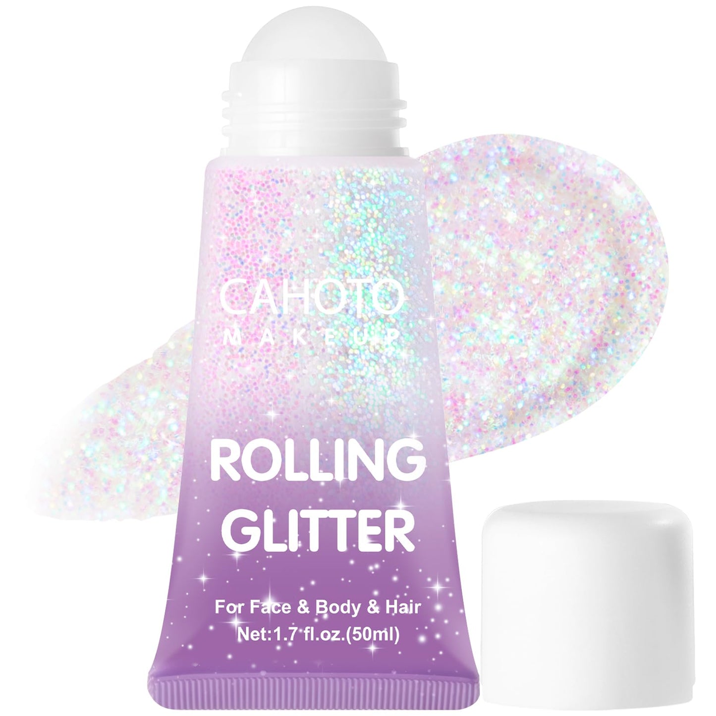 CAHOTO Pastel Rolling Glitter, Shimmer Gel for Face Body & Hair, Sparkling Holographic Roll-on Sequins for Singer Concert Rave Festival Halloween Party Carnival, 1.7 fl.oz.