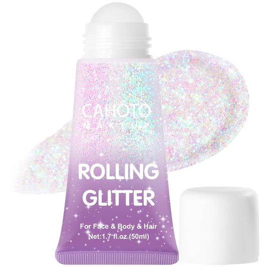 CAHOTO Pastel Rolling Glitter, Shimmer Gel for Face Body & Hair, Sparkling Holographic Roll-on Sequins for Singer Concert Rave Festival Halloween Party Carnival, 1.7 fl.oz.