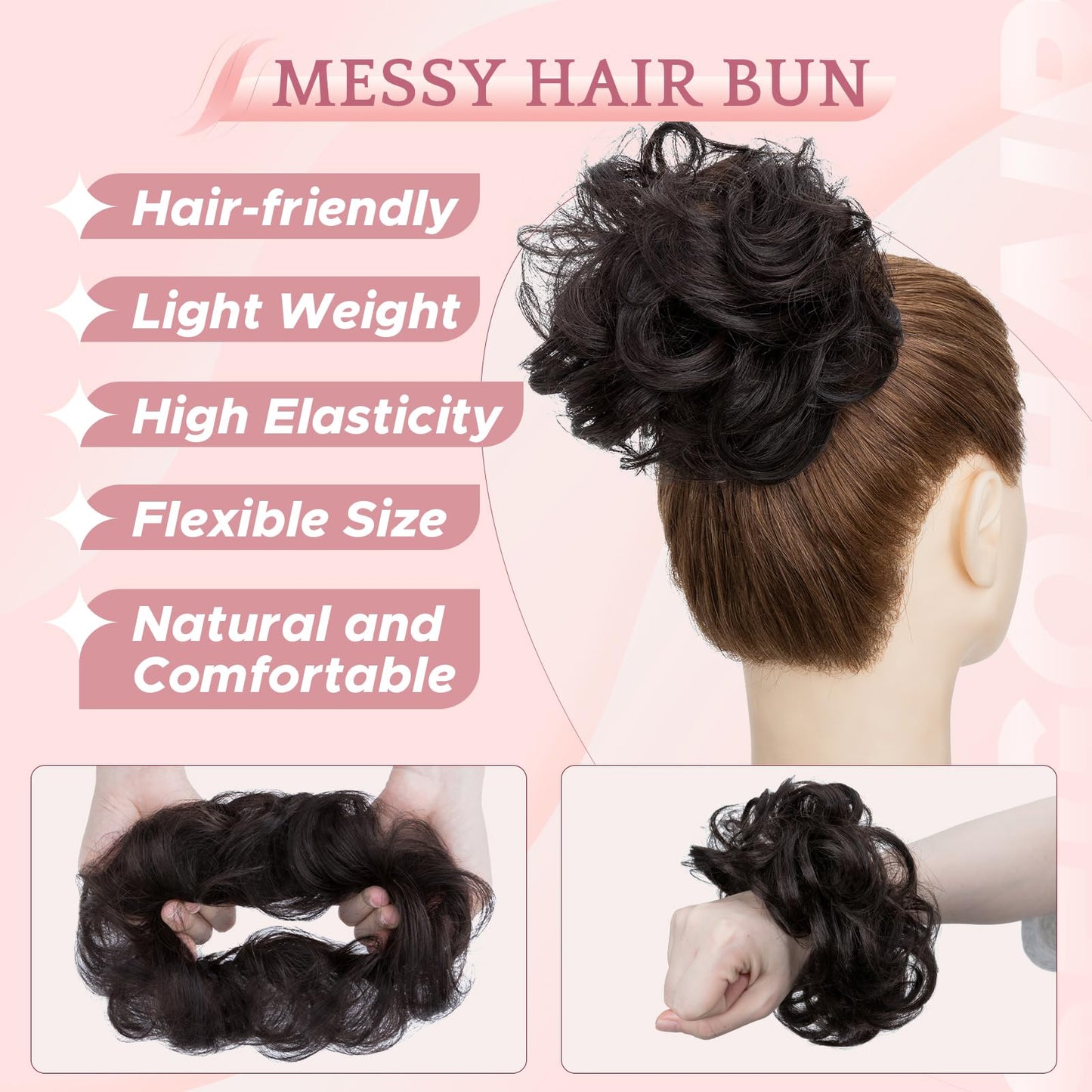 SEGO Pro Messy Bun Hair Piece Human Hair Wavy Curly Messy Bun Scrunchie Updo Hairpieces Donut Chignon Ponytail Extensions for Women Girls 1B Natural Black