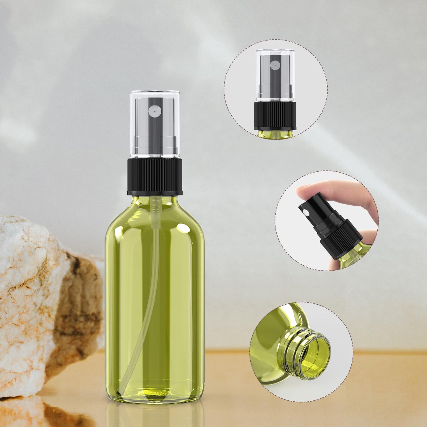 Wedama 4 oz Mini Glass Spray Bottles, Empty Small Spray Bottles with Funnel Dropper, Fine Mist for Hair, Travel, Plants, Cleaning Solutions and Skin Care (4 Pack Olive Green)