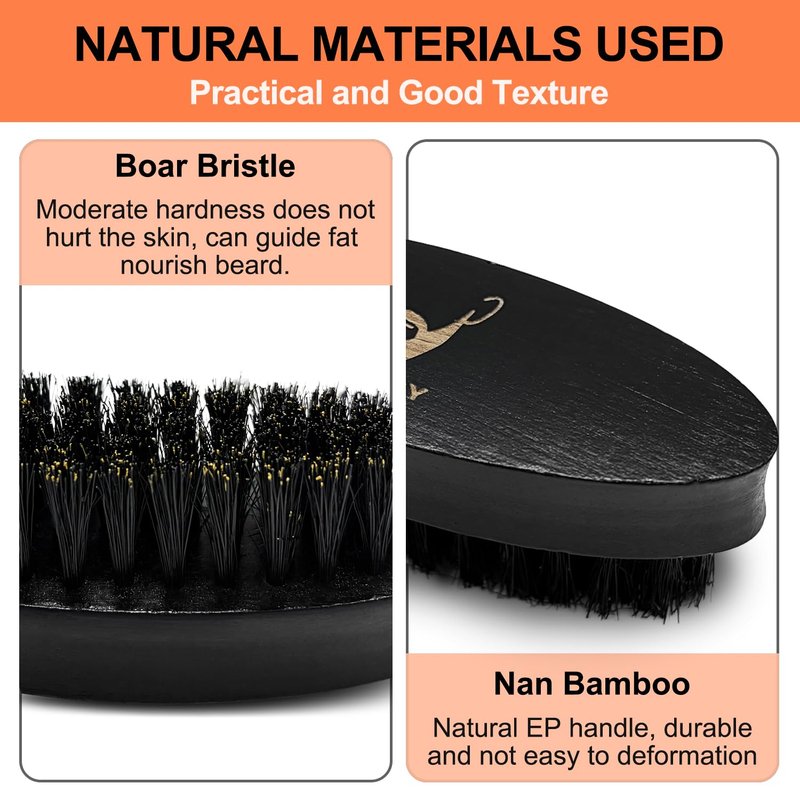 Travel Beard Brush for Men - Natural Boar Bristle Hair Brush, Mini Soft Beard Brush for Pocket Travel Men's Wooden Grooming Brush with Bag