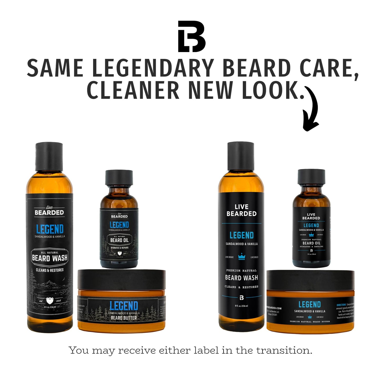 Live Bearded 3-Step Beard Grooming Kit - Wash, Oil and Butter - Made in the USA - All-Natural Ingredients with Shea, Jojoba - Growth Support | Legend Scent - Sandalwood, Vanilla