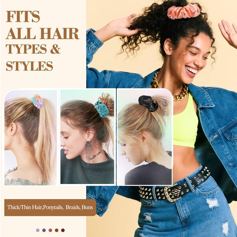 Soft Velvet Scrunchies for Hair - 12-Piece Set in Cute Colors | Elastic Ponytail Holders for Women & Teens