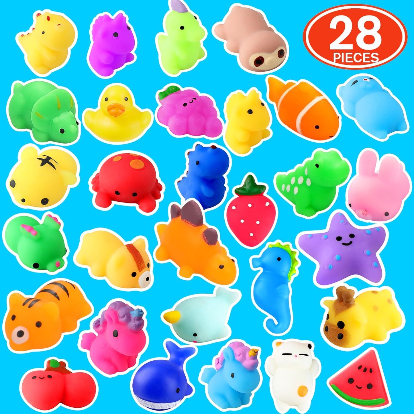Mochi Squishy Toys - 28 Pack Kawaii Cat Slow Rising Animals | Perfect Party Favors & Stress Relievers