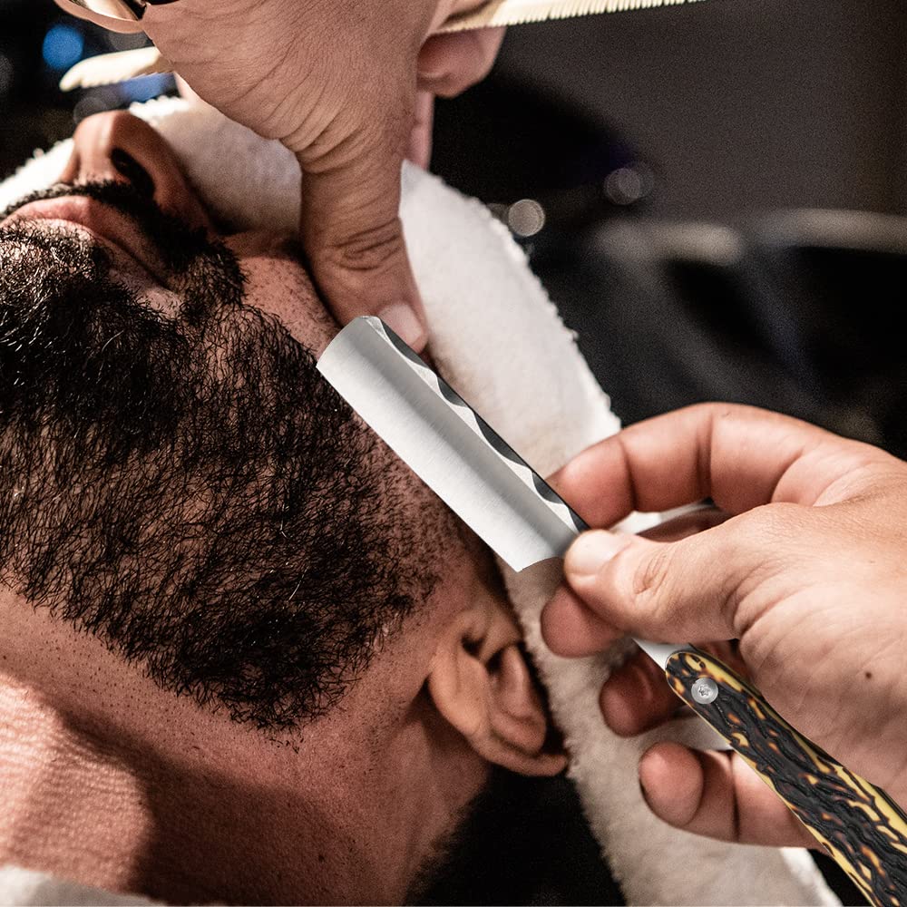 Straight Razor With Strope - Professional Straight Edge Barber Premium Stainless Steel Shaver With Shaving Strop for Men Home & Salon Grooming Using (NO.163)