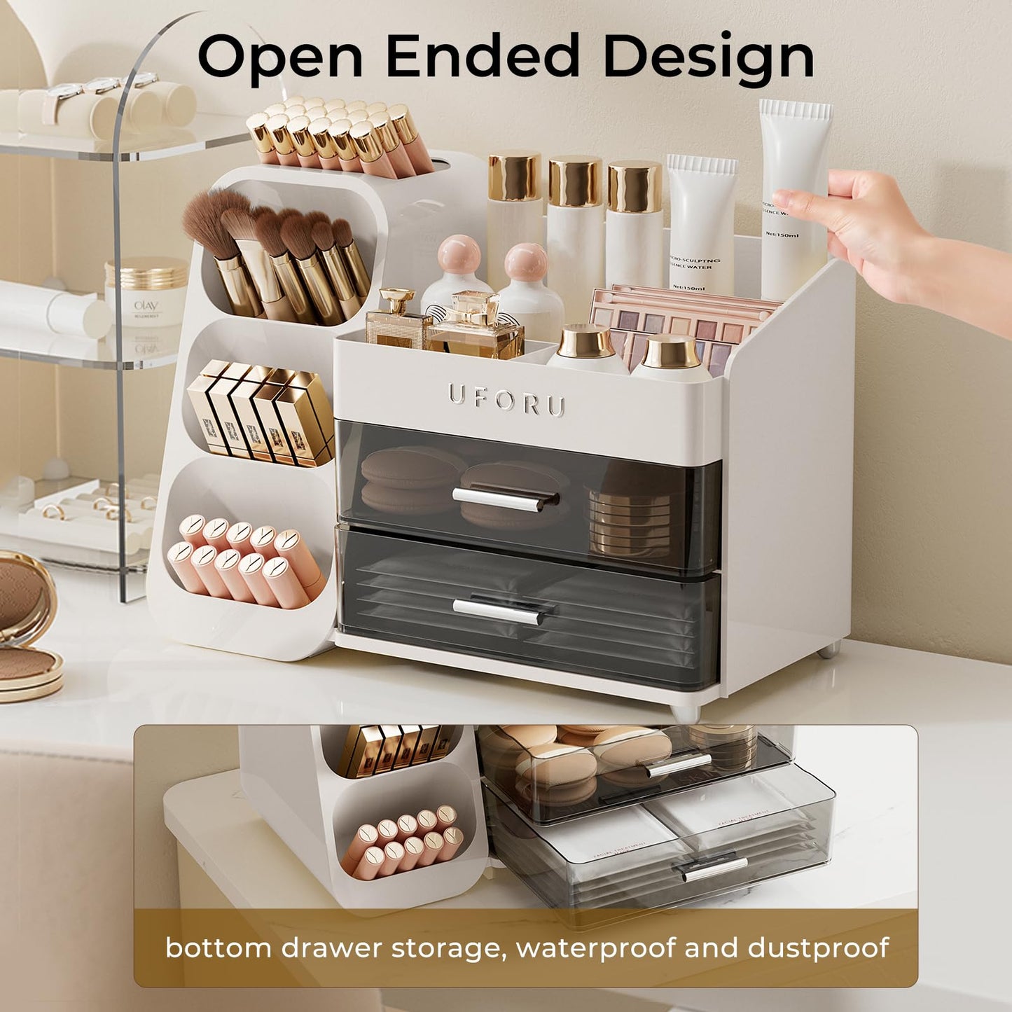 UFORU Makeup Organizer Countertop with Brush Holder for Vanity Bathroom