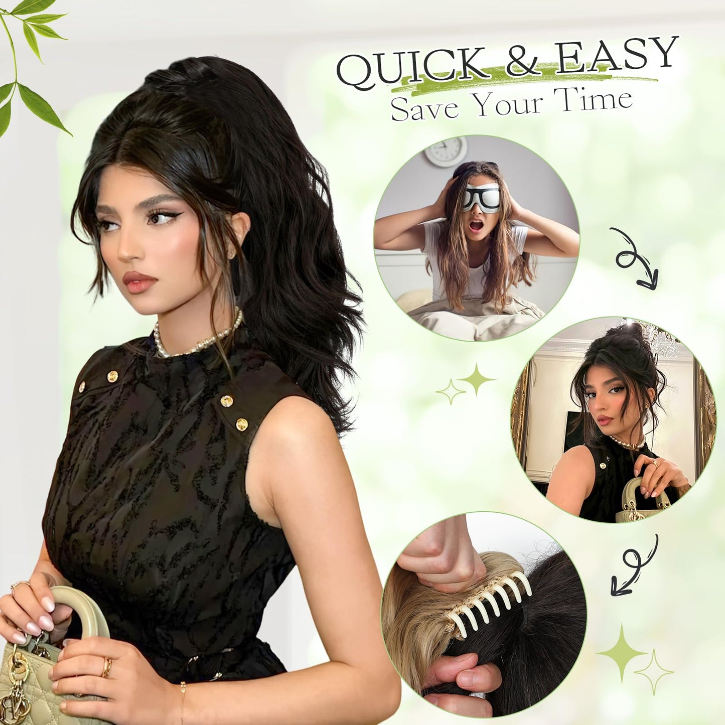 Cephermer Ponytail Extension Claw 18" Natural-Looking Synthetic Wavy Long Pony Tails Hair Extensions Dark Brown Clip-In Hairpiece for Women