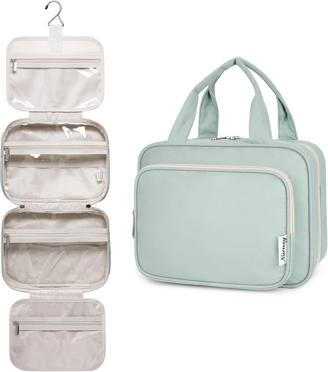 Striped Hanging Toiletry Bag for Women - Travel Makeup Organizer | Medium Dusty Pink Stripe