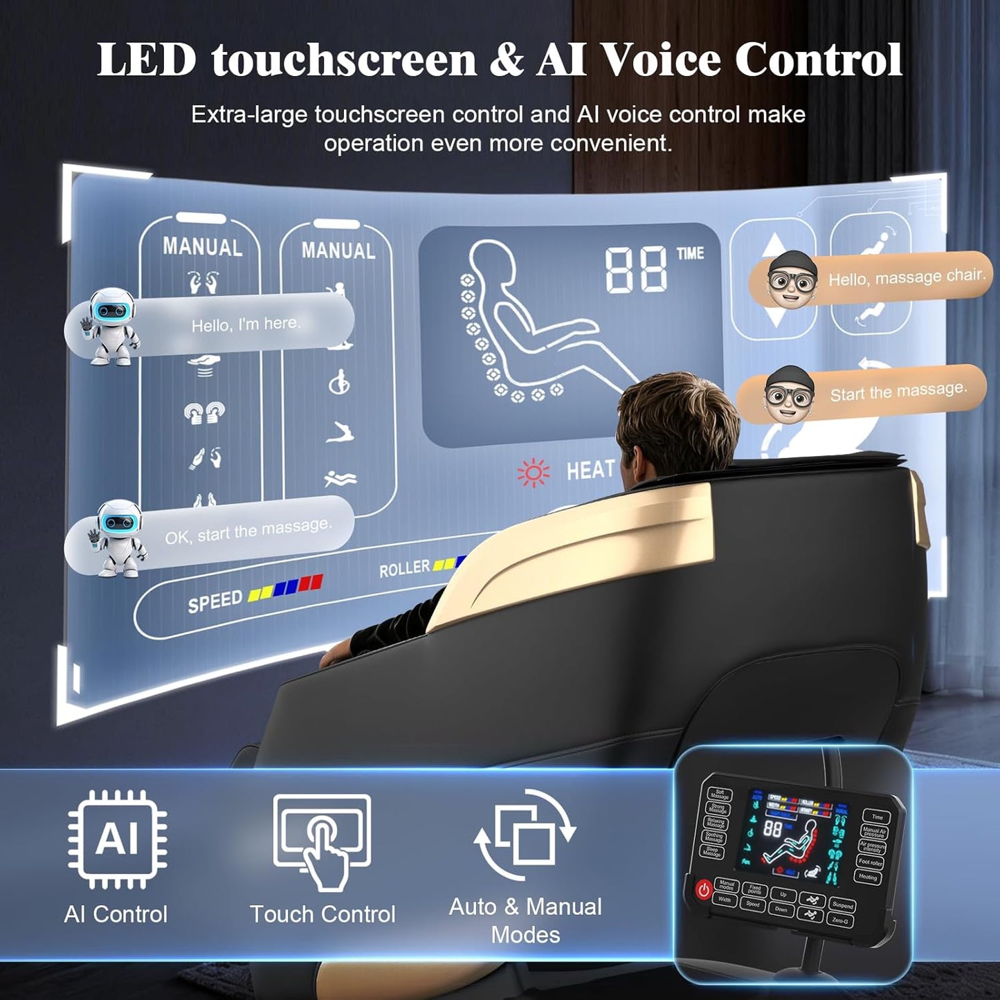 YONISEE 4D Massage Chair - Full Body Shiatsu Recliner with AI Control & Heating | Zero Gravity, Bluetooth, LED Light