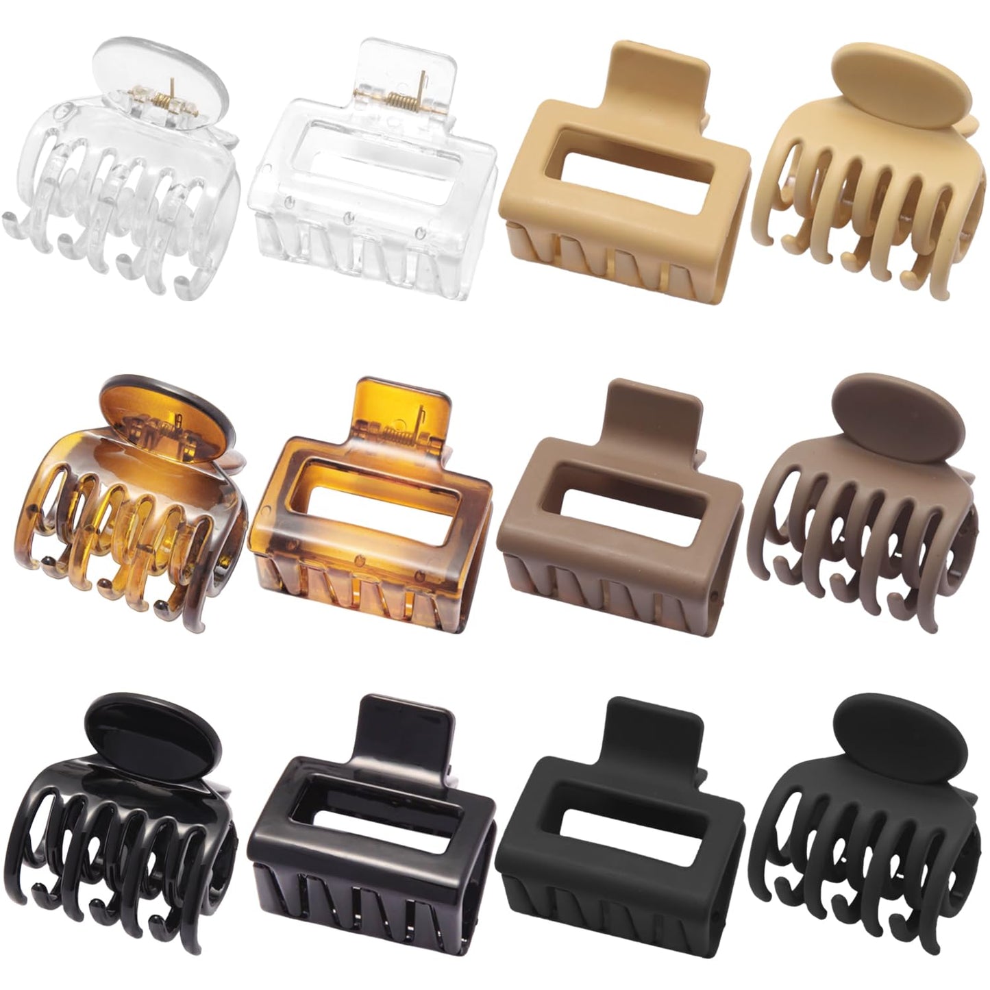 Medium Hair Clips for Women | 12-Pack Small Claw Clips for All Hair Types - No Slip, Double Row Design