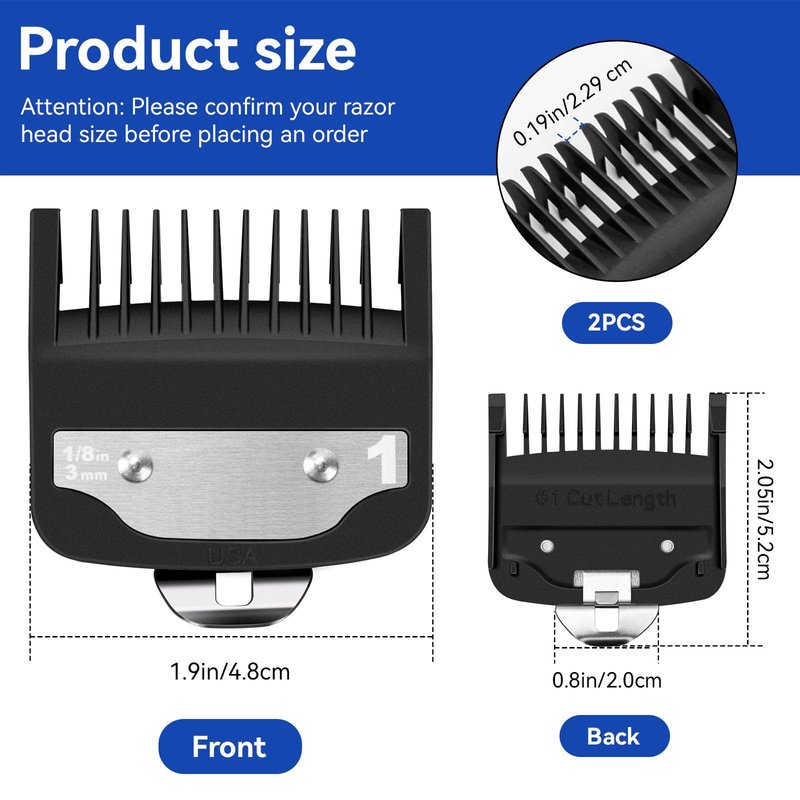 Replacement for 1 Wahl Clipper Guards Set, 1/8" 3mm Metal Hair Clipper Guards Set for Professional Stylists and Barbers(2 Pack)