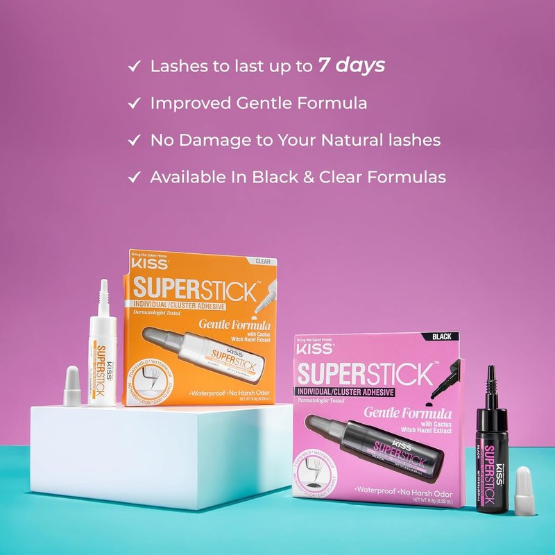 Kiss Individual Lash Cluster Adhesive - Gentle Waterproof Formula with Cactus & Witch Hazel | 7-Day Hold, 6.5g Black