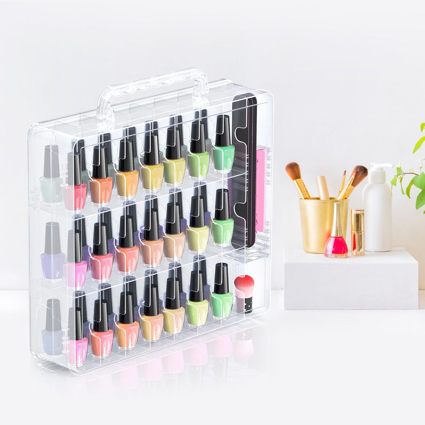 Nail Polish Organizer - 48 Bottle Transparent Holder with Adjustable Divider | Double-Sided Gel Polish Storage Case