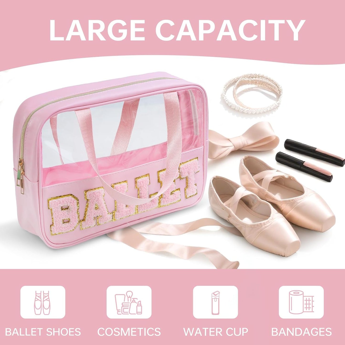 Ballet Bag - Preppy Chenille Letter Makeup Organizer | Waterproof Storage Case for Girls 4-6