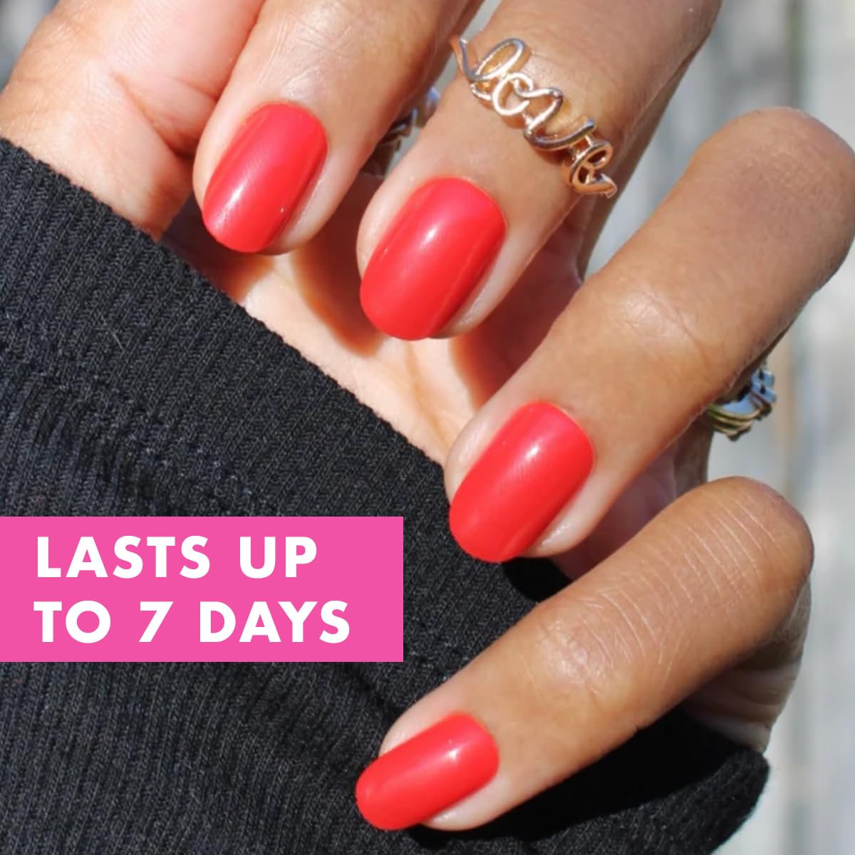 Olive & June Classic Super Stick Mani Summer Press On Nails | No Glue Needed | 32 Tab Nails 16 Sizes | Non-Toxic Tabs Easy On-Off Non-Damaging | 7-Day Wear | Short, Round | Lollipop Cherry Red