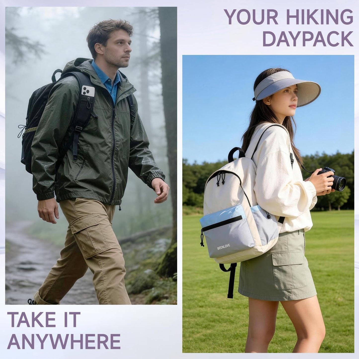 SODEER Hiking Backpack for Women Men 16L,Packable Waterproof Backpack,Foldable Daypack with Strap Pocket for Picnic Beach,Black
