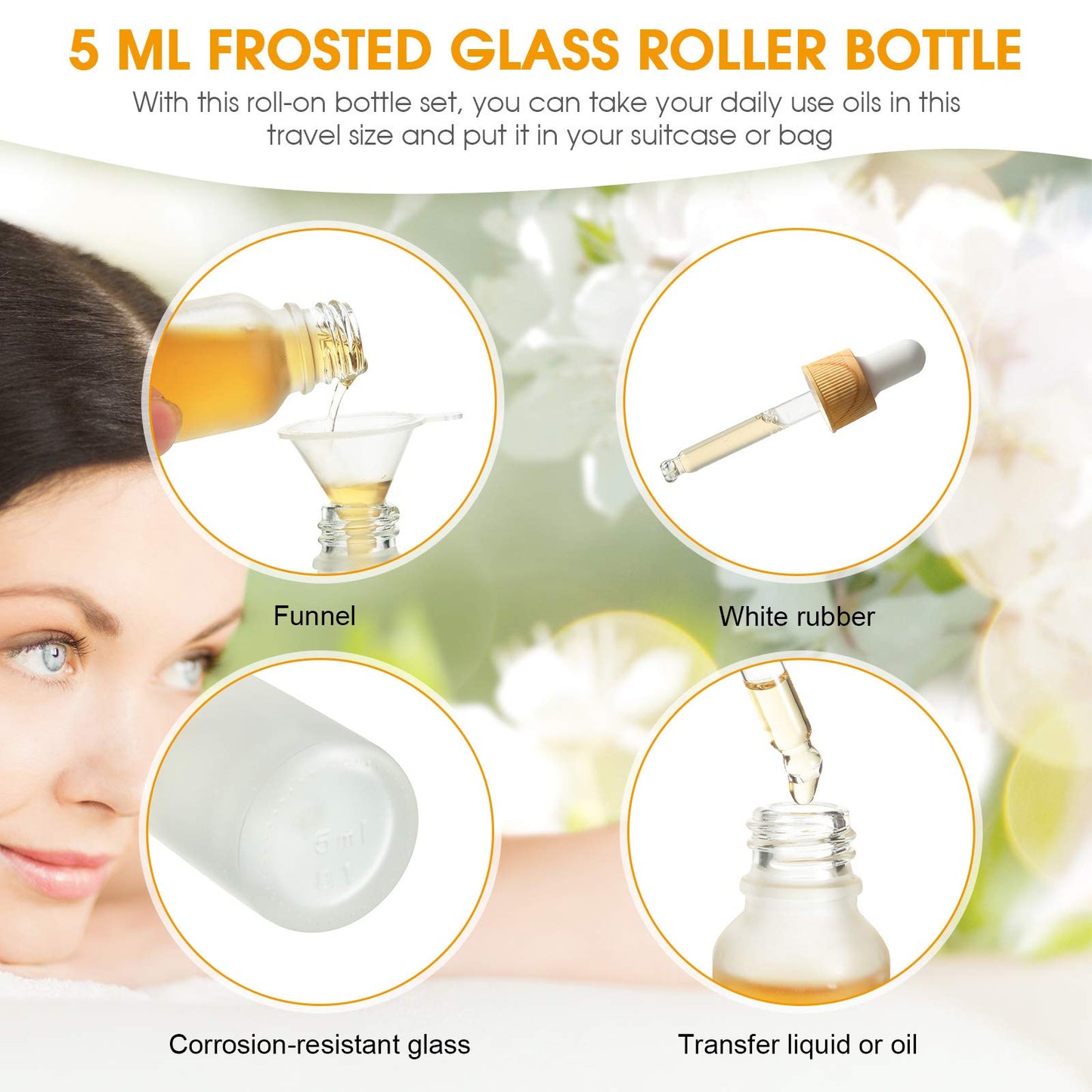 Patelai 8 Pieces Frosted Glass Dropper Bottles Essential Oil Bottles with Eye Dropper and Bamboo Lids Perfume Sample Essence Liquid Cosmetic Containers and 2 Pieces Funnel(5 ml/ 0.2 oz)