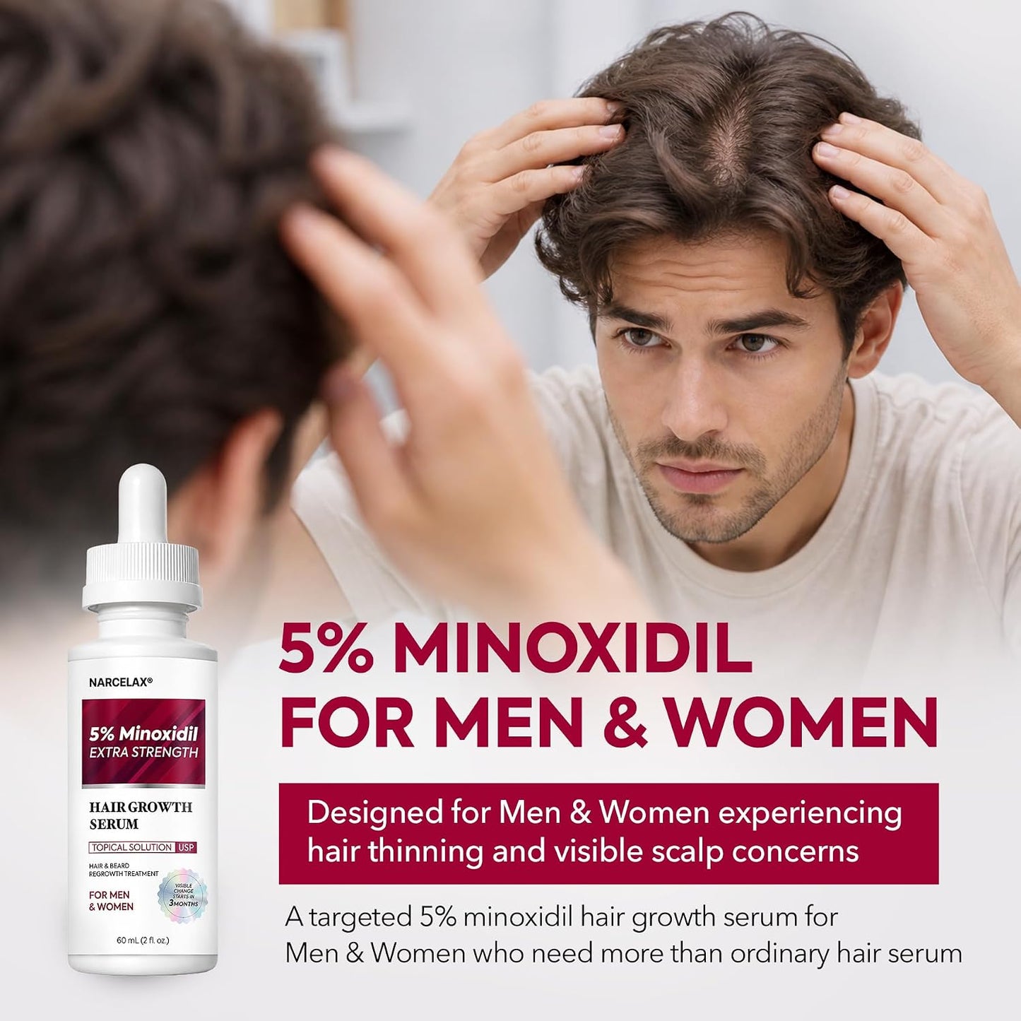 Minoxidil Hair Growth Kit for Men & Women - Extra Strength Serum with Biotin for Thinning Hair | 60ml (2 Fl Oz, Pack of 2)