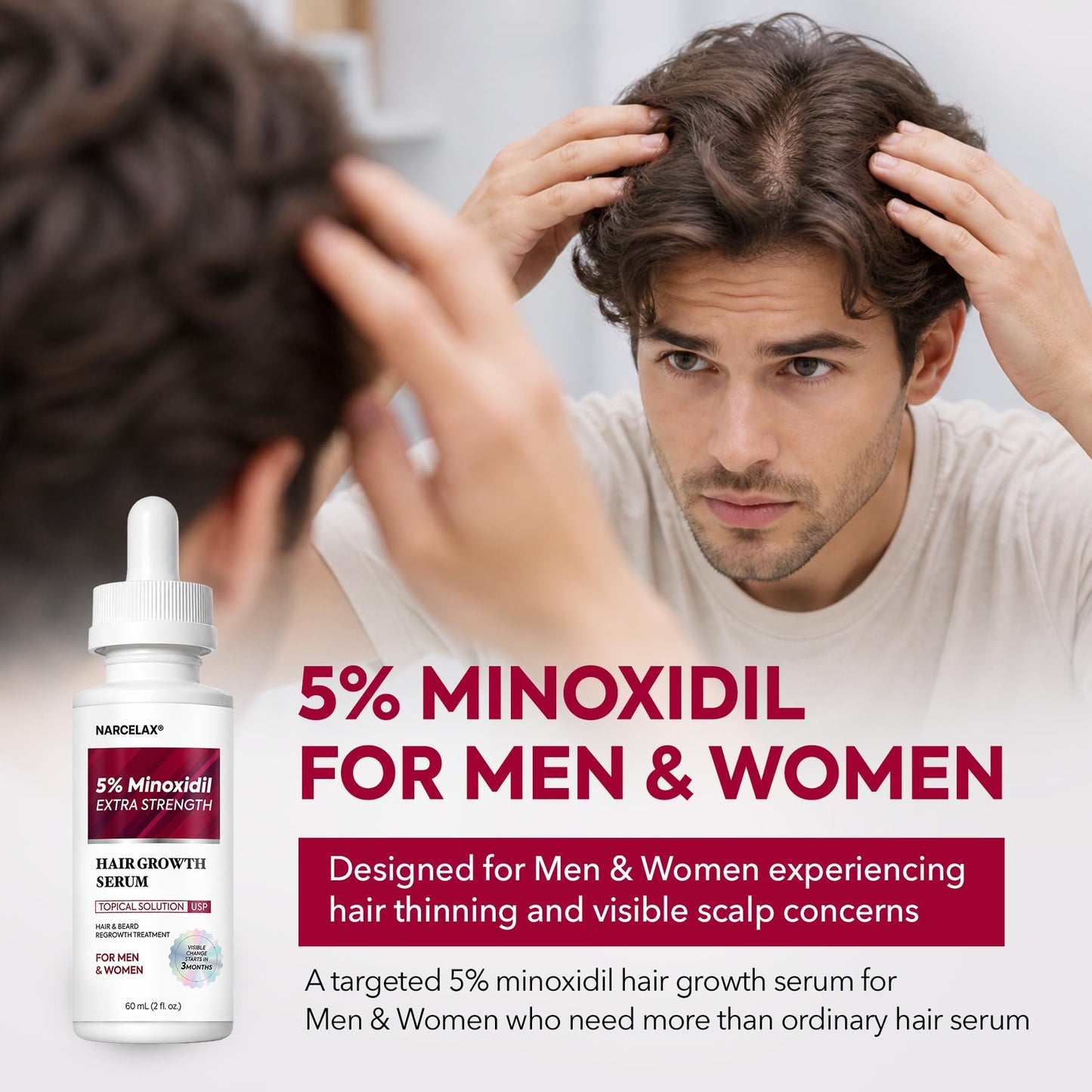 5% Minoxidil Hair Growth Kit for Men and Women: Extra Strength Minoxidil Beard Regrowth Treatment Serum with Biotin for Thinning Hair Loss to Grow Thicker Fuller 60ml