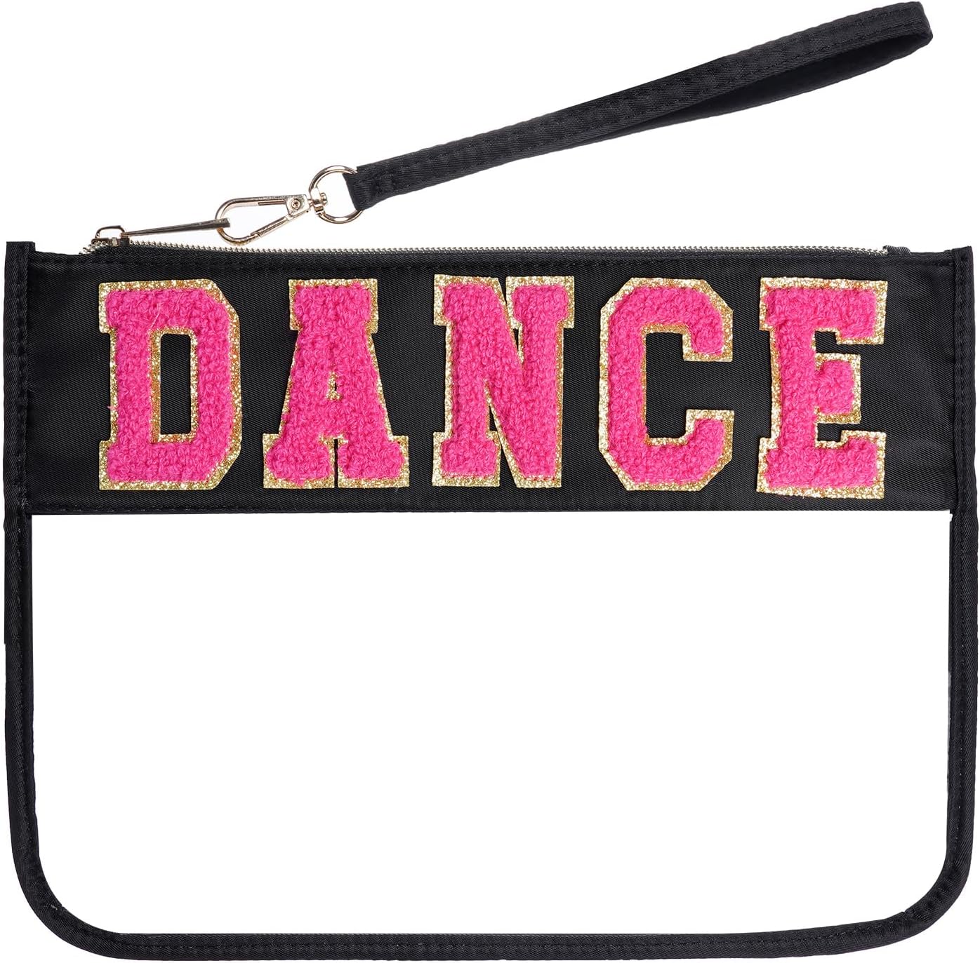 Chenille Letter Bag - Multi-Purpose Nylon Cosmetic Bag with Zipper | Travel & Gym Pouch (Black-Dance)