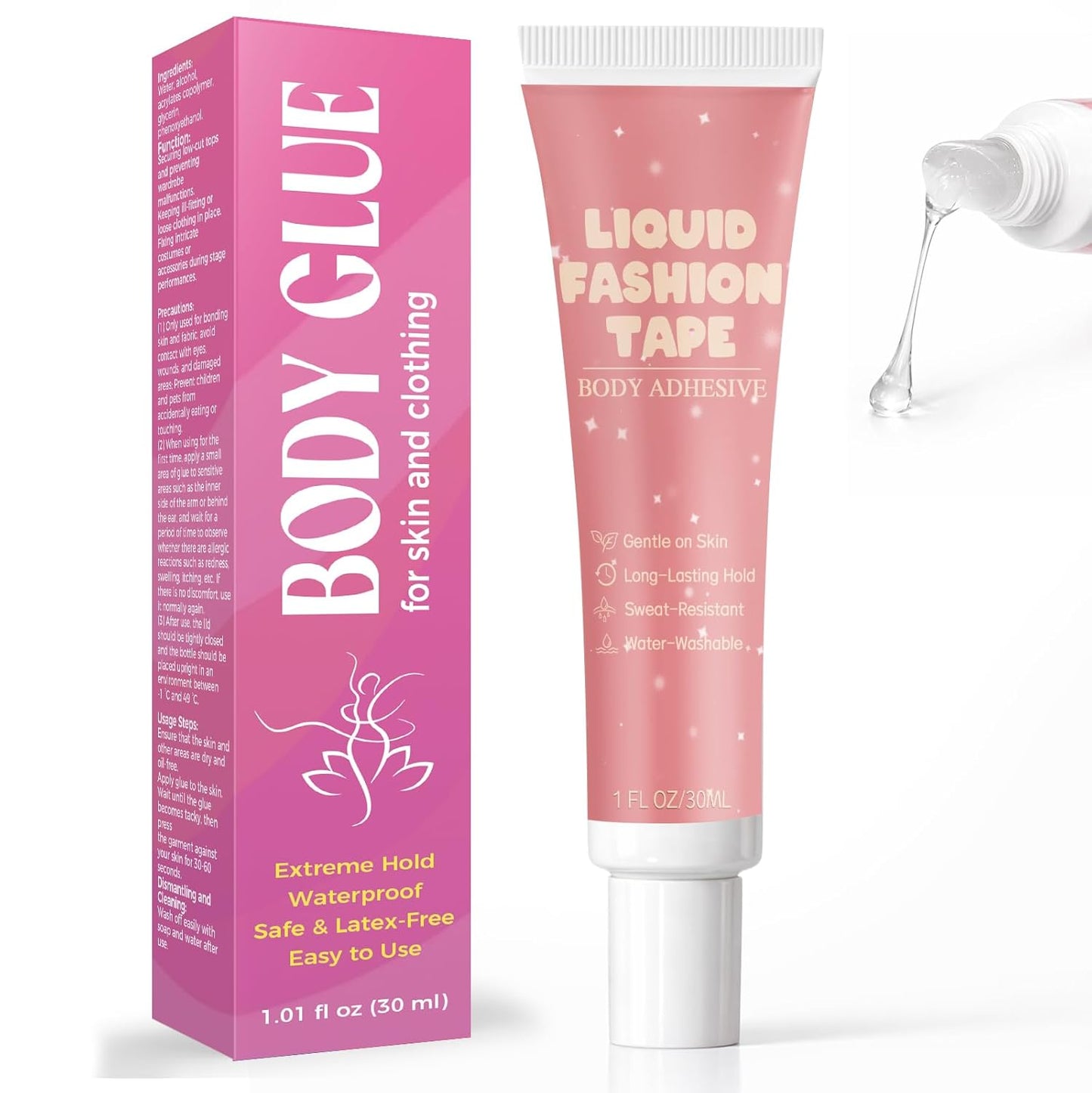 Liquid Body Adhesive - 30ml Sweat-Resistant Skin Glue for Dancers | Water Washable for Costumes, Socks, and Wigs