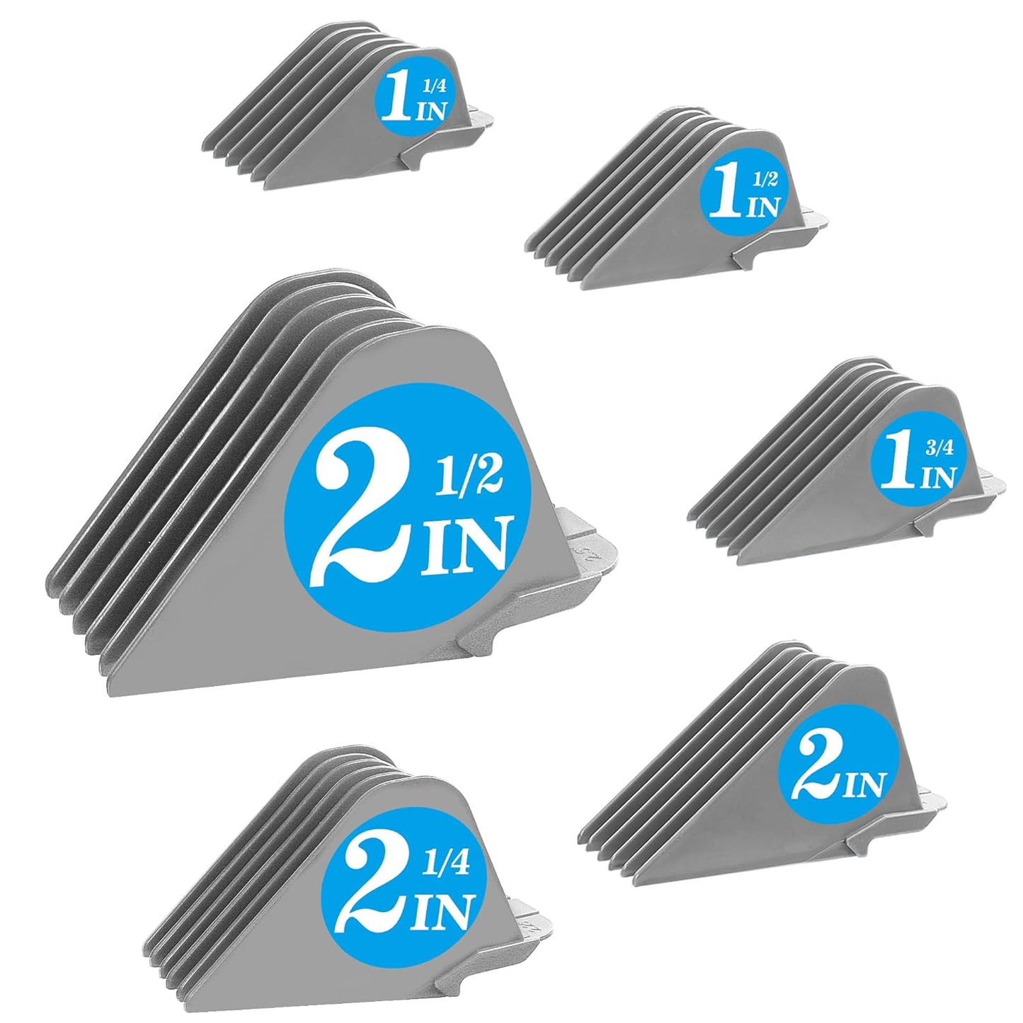 Wahl Clipper Guards - Universal Hair Clipper Attachments Set | 6 Extra Long Sizes 2.5" to 1.25" (Gray)