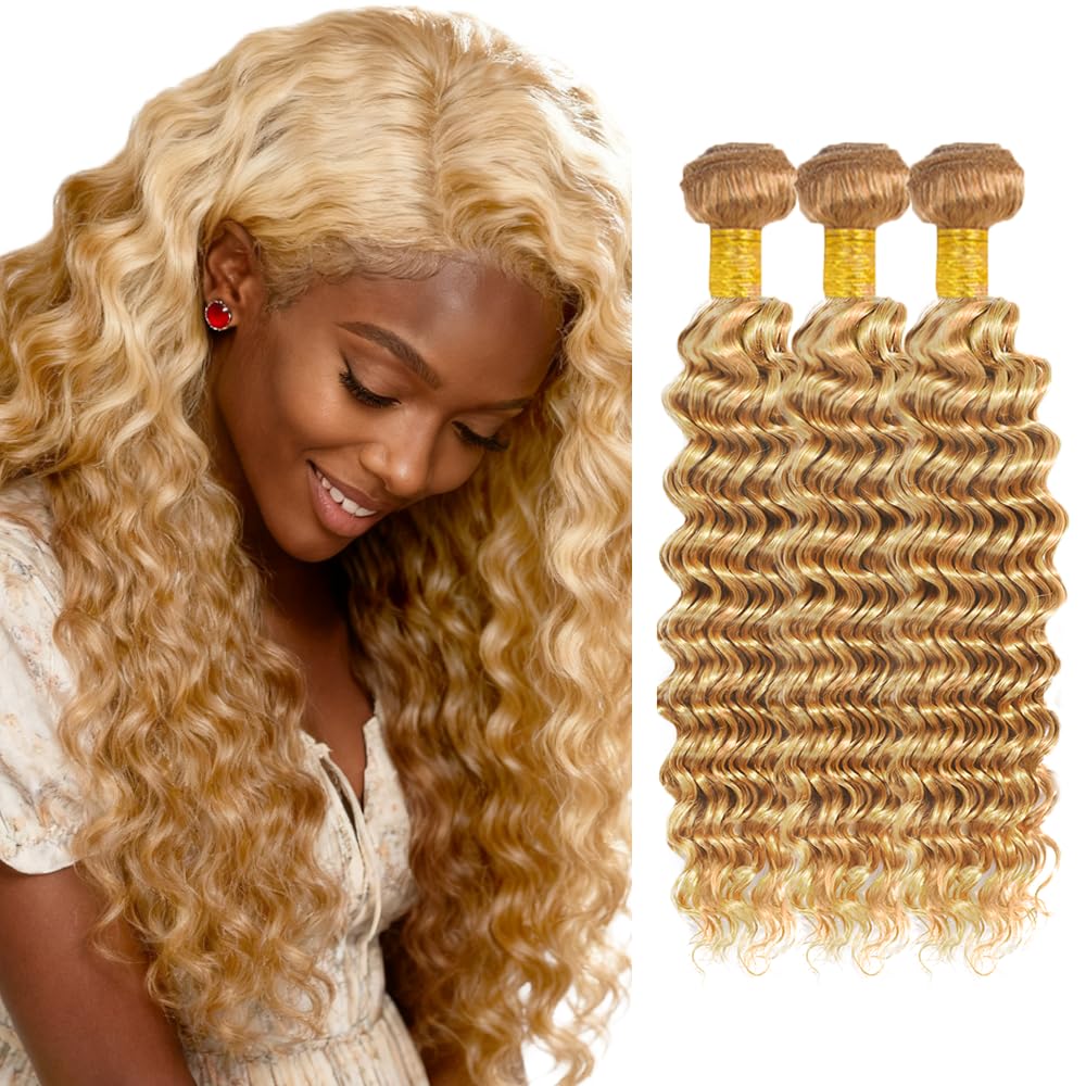 613 Bundles Human Hair Blonde Deep Wave Bundles P27613 Human Hair Bundle 16 18 20 inch Two Tone 613 and 27 Bundle 150g