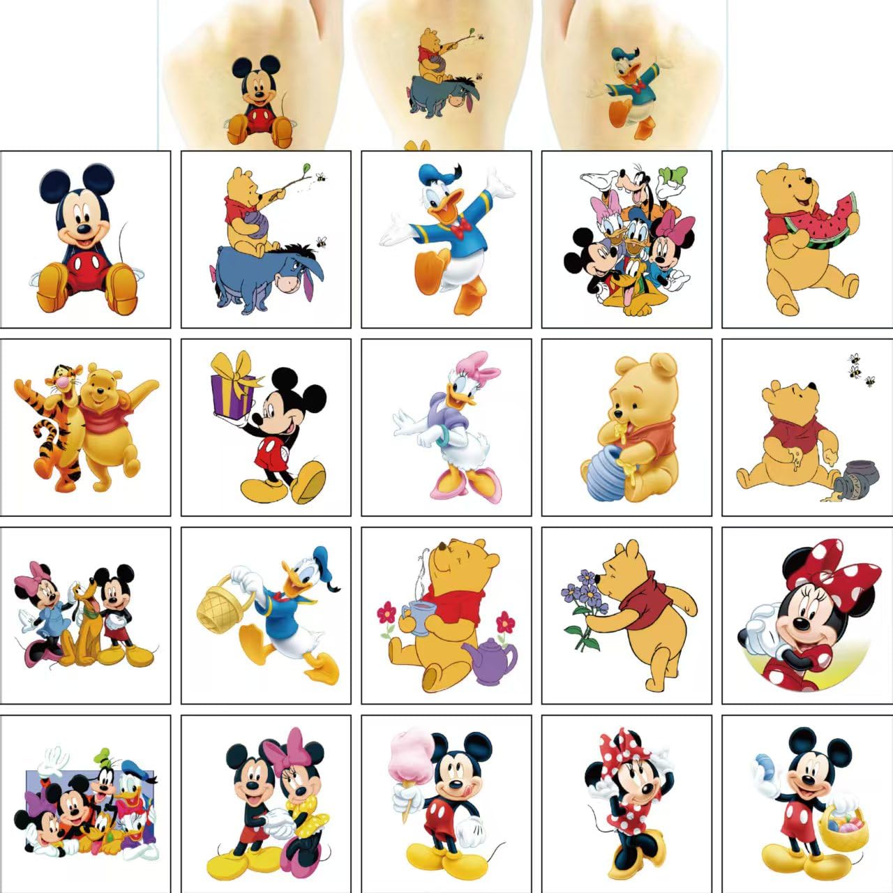 Mickey & Minnie Temporary Tattoos - 20 Sheets Birthday Party Favors | Cute Cartoon Stickers for Kids