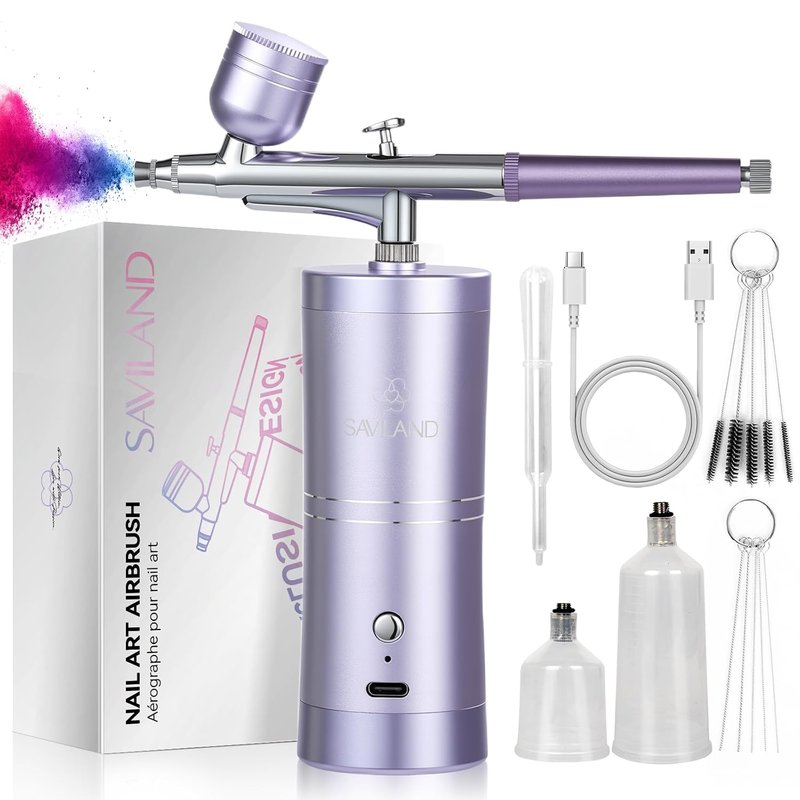 SAVILAND Micron-Air Nail Airbrush - 0.3mm DLC-Coated Nozzle, Cordless Design for Flawless Nail Art